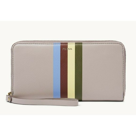 Fossil Handbags - New Fossil Jori Zip Clutch wristlet RFID wallet Grey with Stripes Multi